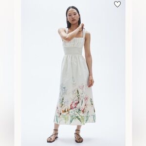Flower Print Linen-Blend Dress
